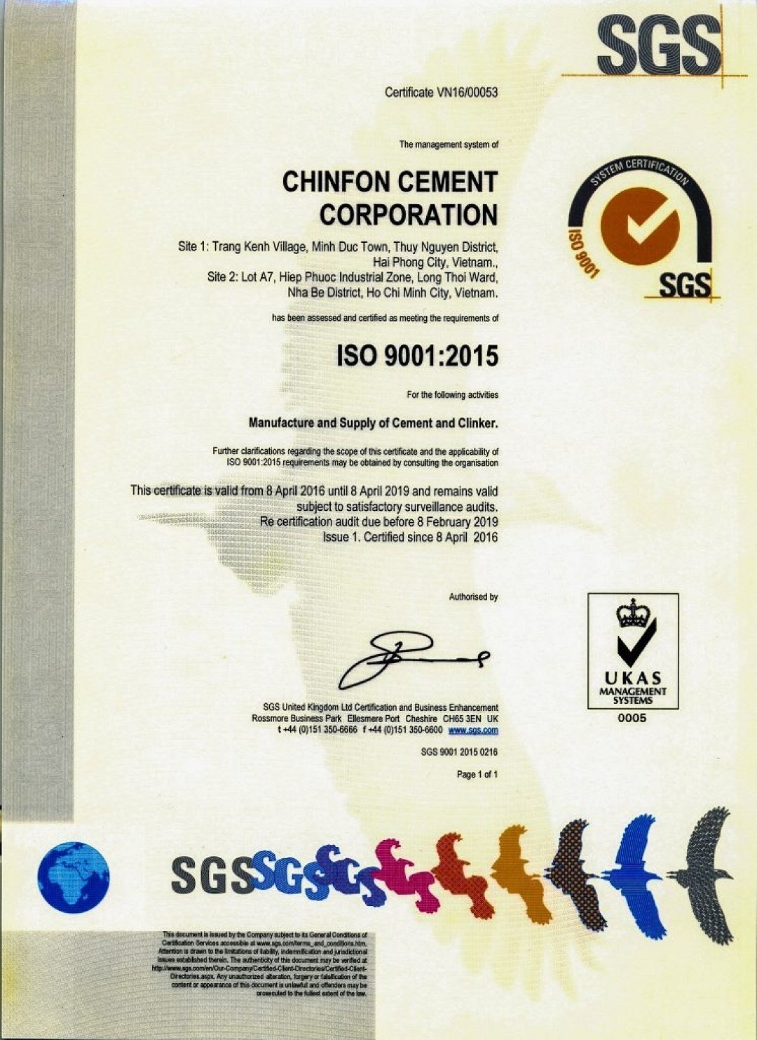 ISO 9001:2015 Manufacture and Supply of Cement and Clinker